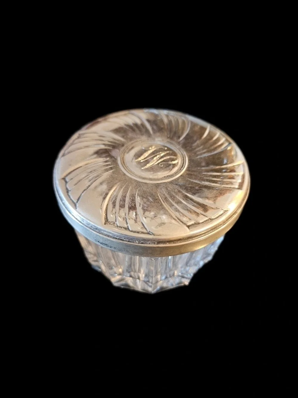 Vintage Towle Sterling Silver Vanity Jar Mirror Lid Pattern 846 Monogram W